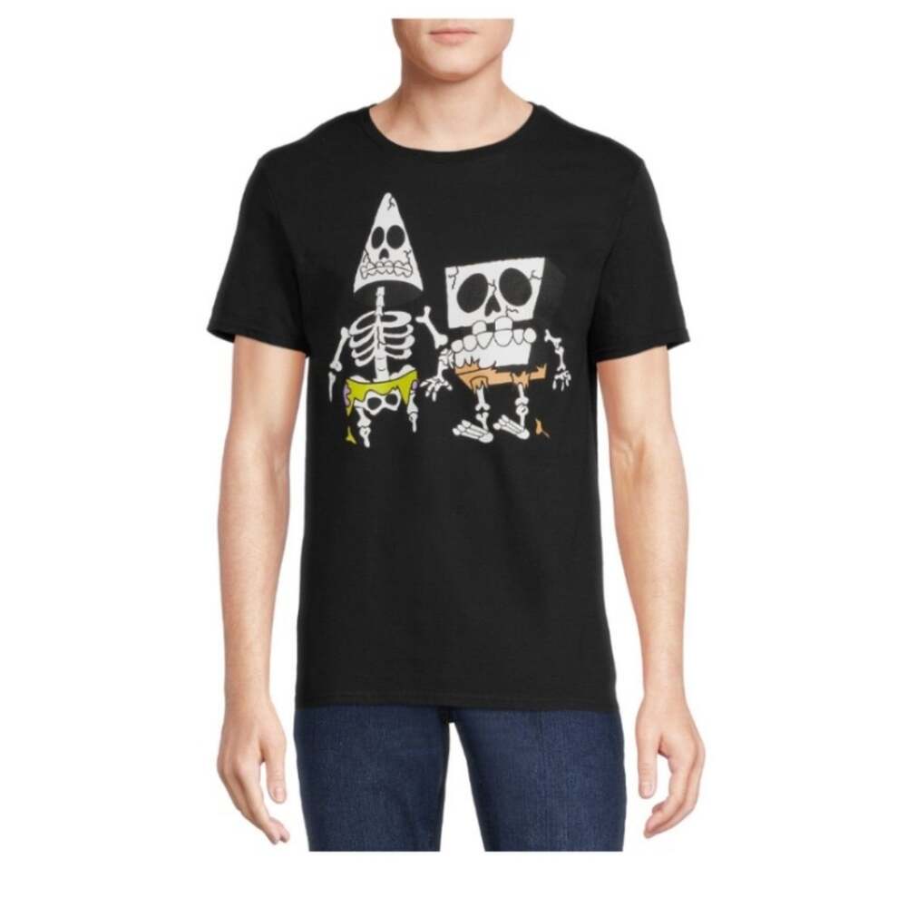 S small Men’s SpongeBob SquarePants Halloween skeleton T Shirt top